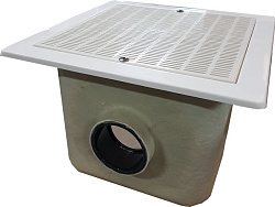 Донный слив для бетона 330 х 330 mm, подключение Ø 90 mm, поток 22 m3/h, решетка из пластика