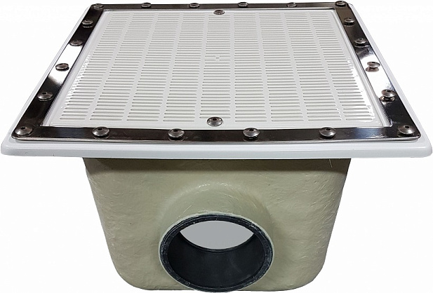 Донный слив для пленки 515 х 515 mm, подключение Ø 160 mm, поток 95 m3/h, решетка из пластика